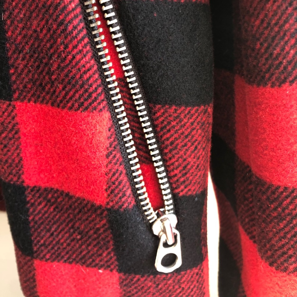 NWT Sandro Minds Shearling Red Plaid Moto Jacket - Picture 4 of 10